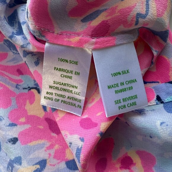 Lilly Pulitzer Womens 100% Silk Tunic Small Pink Blue Floral Print Long Sleeve - Picture 4 of 5